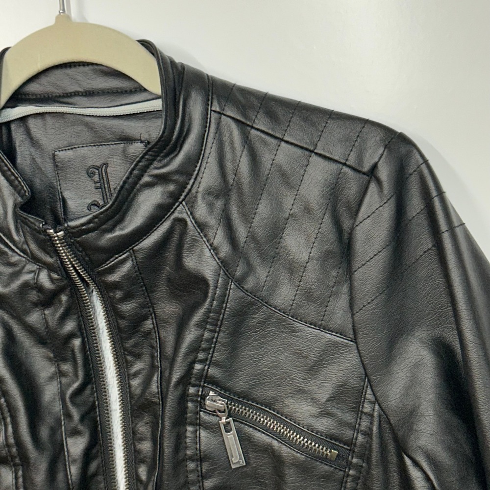 J2 Womens Small Black Faux Leather Faux Fur Lined Moto Biker Jacket READ - Picture 5 of 14